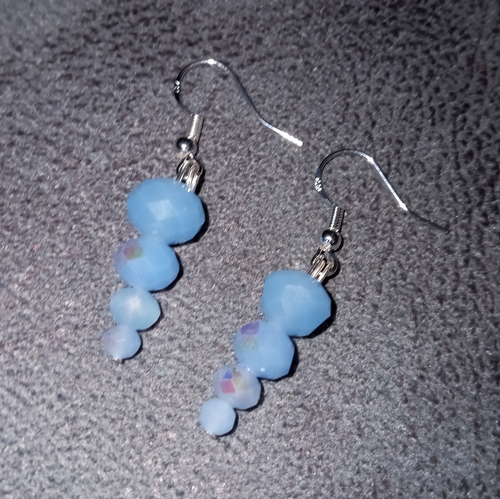 Hand Crafted Sterling silver Iridescent icicle blue crystal statement earrings